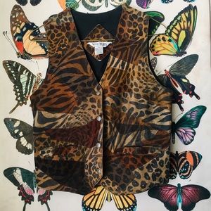 Vintage leather animal print vest